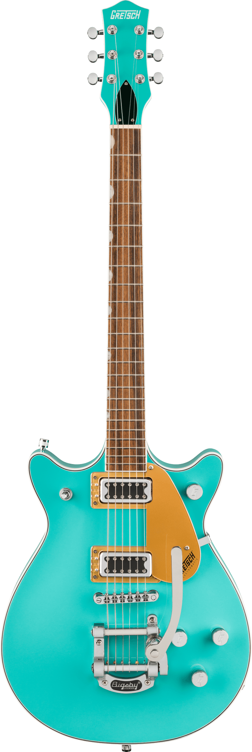 Full frontal of Gretsch Electromatic Double Jet FT Caicos Green.