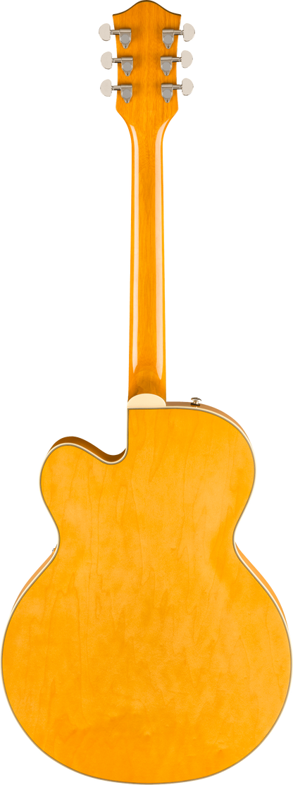 Back of Gretsch G2420 Streamliner Hollow Body with Chromatic II Laurel Fingerboard Broad'Tron BT-3S Pickups Village Amber.