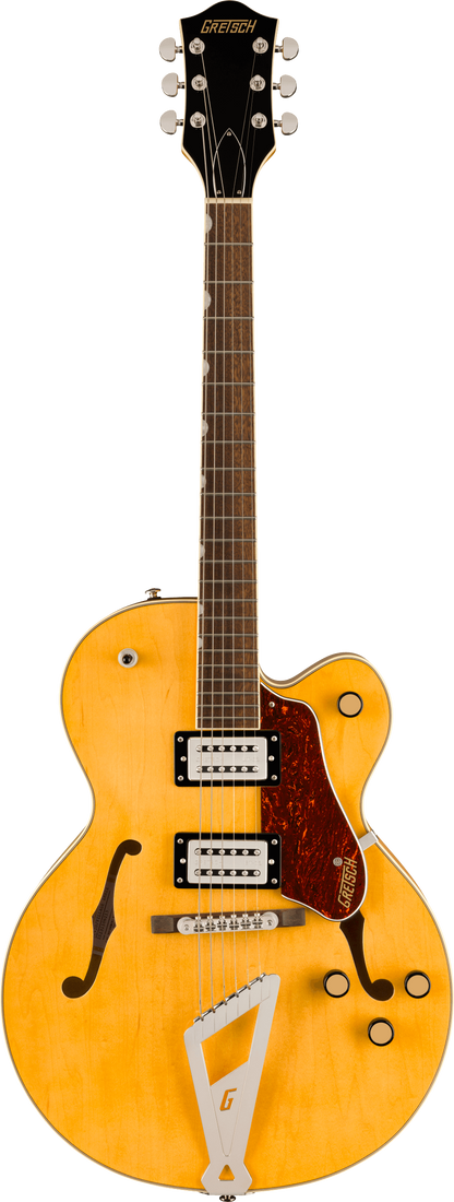 Full frontal of Gretsch G2420 Streamliner Hollow Body with Chromatic II Laurel Fingerboard Broad'Tron BT-3S Pickups Village Amber.
