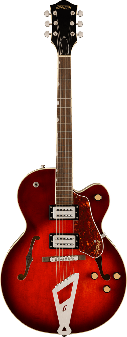 Full frontal of Gretsch G2420 Streamliner Hollowbody Claret Burst.