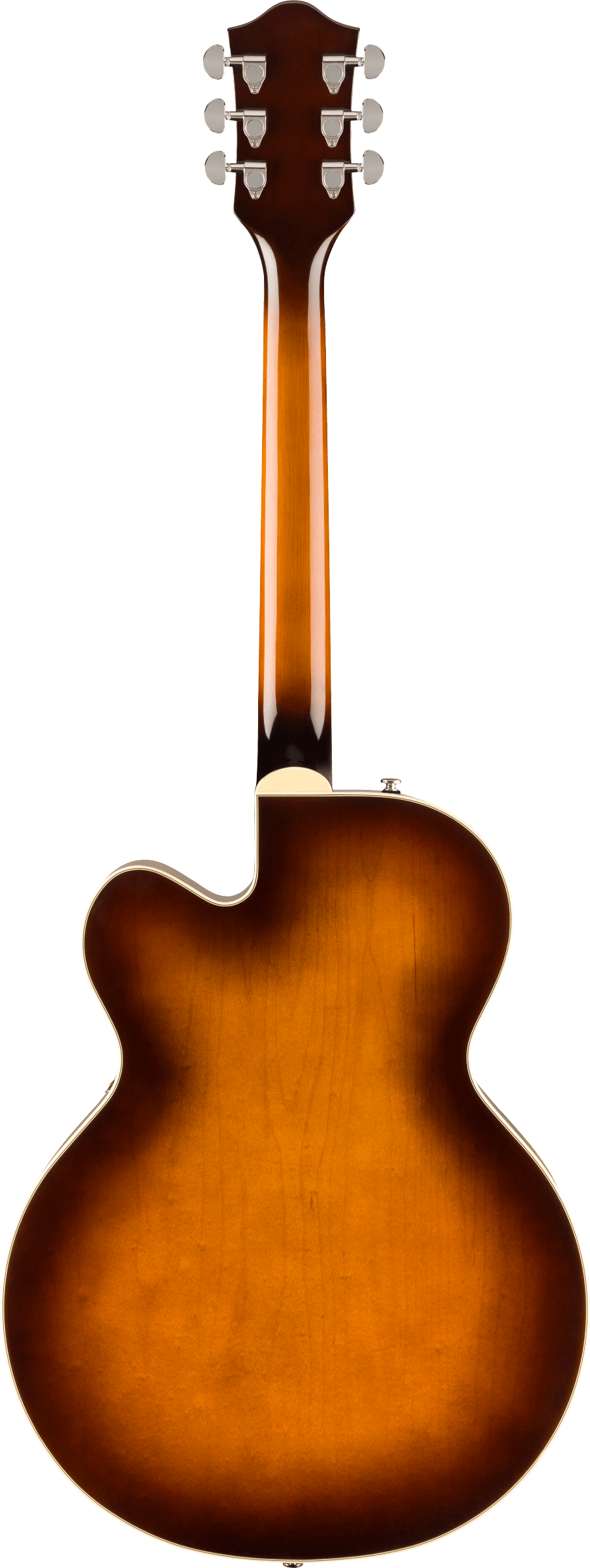 Back of Gretsch G2420T Streamliner Hollowbody wbigsby Robusto Burst.
