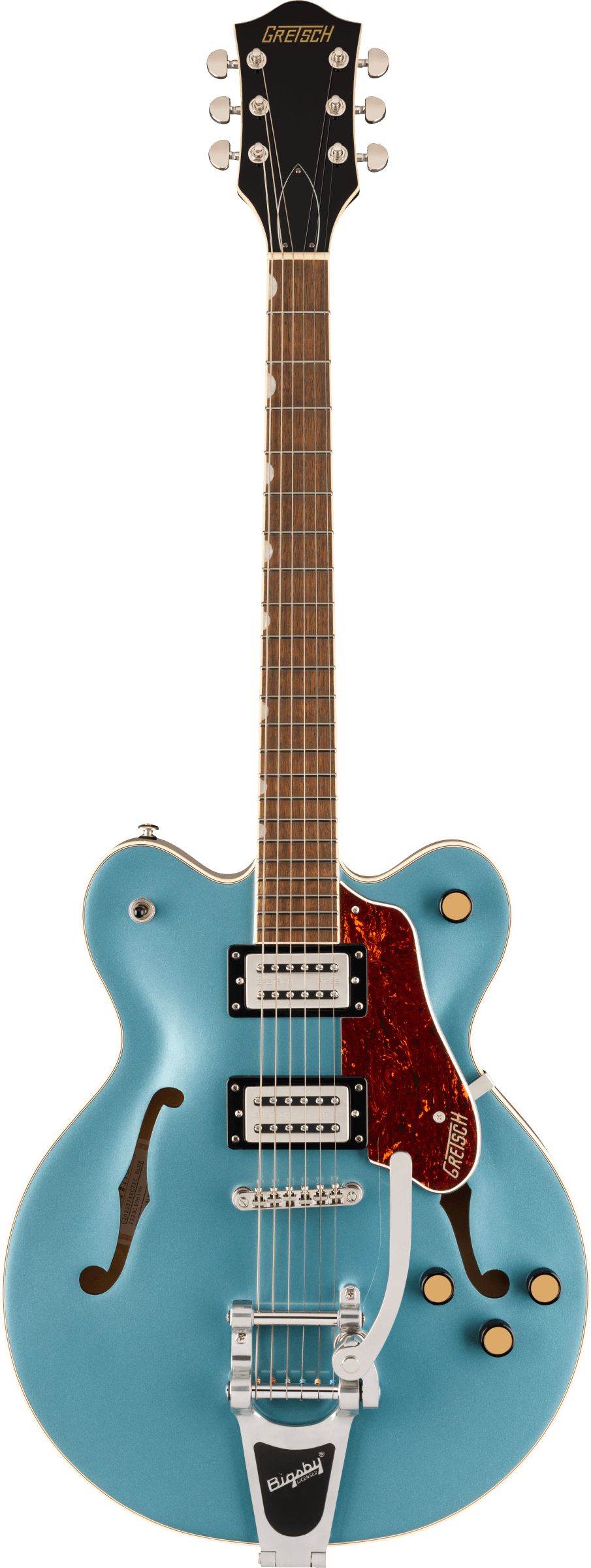 Full frontal of Gretsch G2622T Streamliner Center Block Double Cut w/bigsby Arctic Blue.