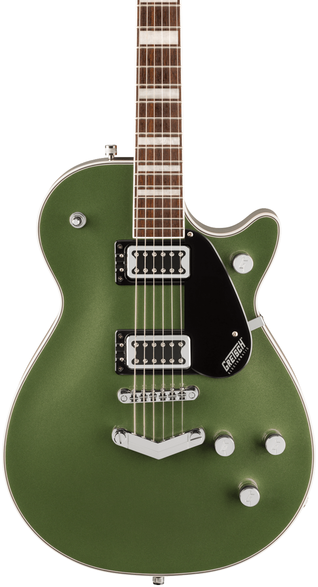 Front of Gretsch G5220 Electromatic Jet BT Single-Cut w/ V-Stoptail Laurel Fingerboard Olive Metallic.