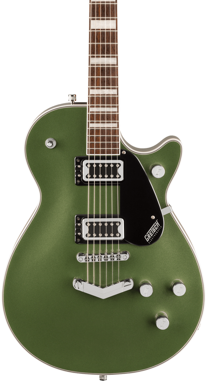 Front of Gretsch G5220 Electromatic Jet BT Single-Cut w/ V-Stoptail Laurel Fingerboard Olive Metallic.