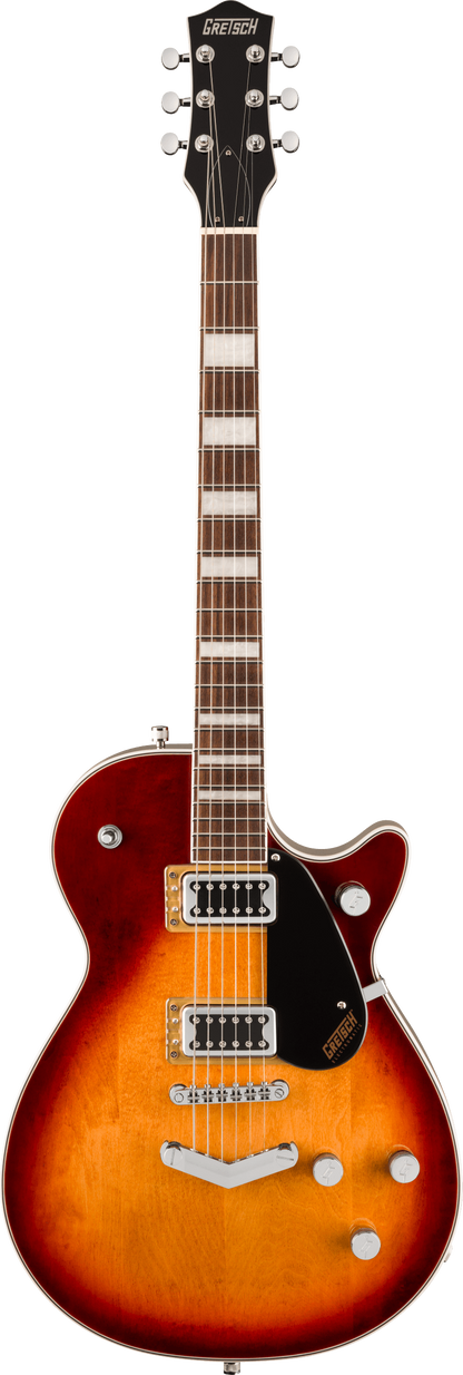 Full frontal of Gretsch G5220 Electromatic Jet BT Single-Cut w/ V-Stoptail Laurel Fingerboard Sweet Tea.