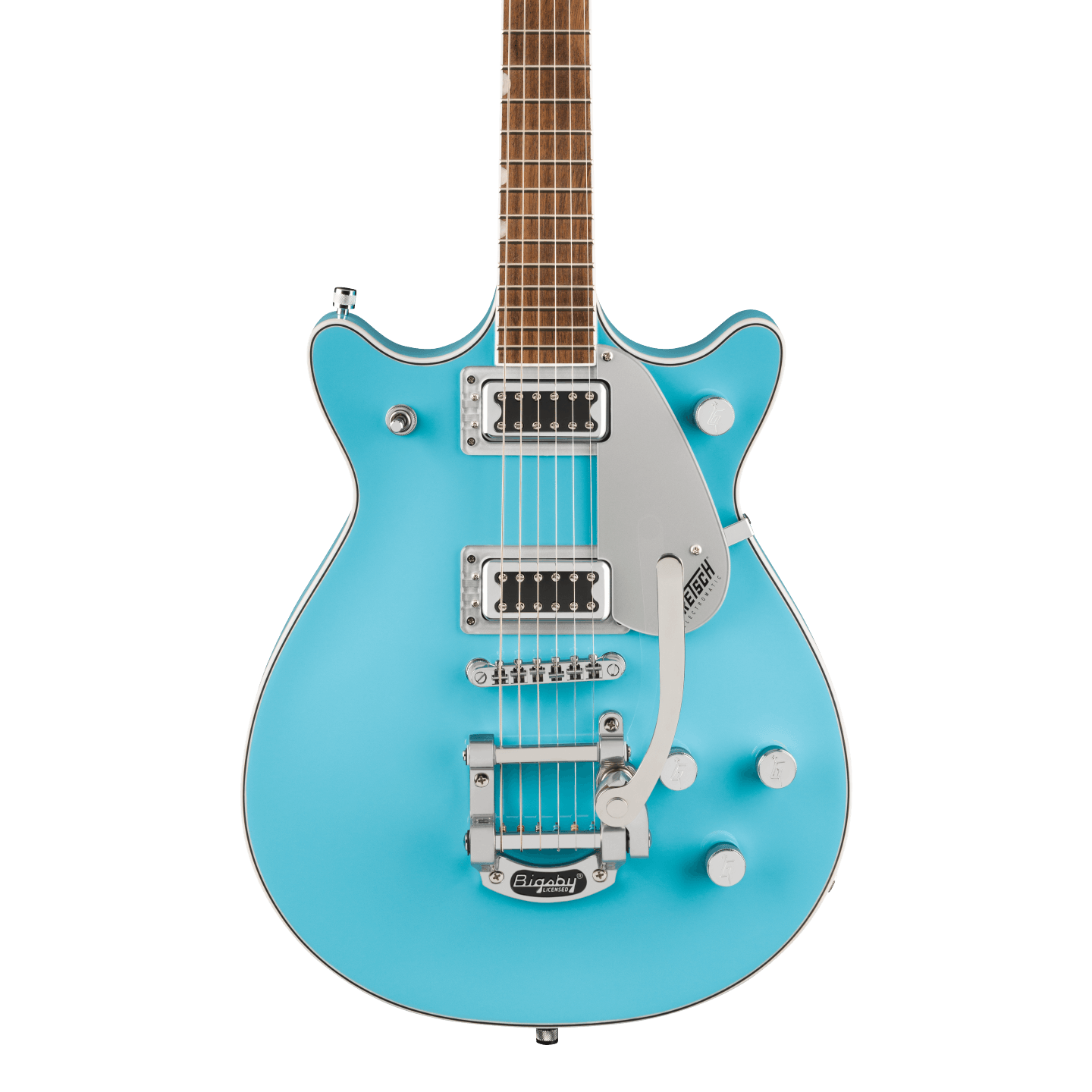 Front of Gretsch G5232T Electromatic Double Jet FT wBigsby Kailani Blue.