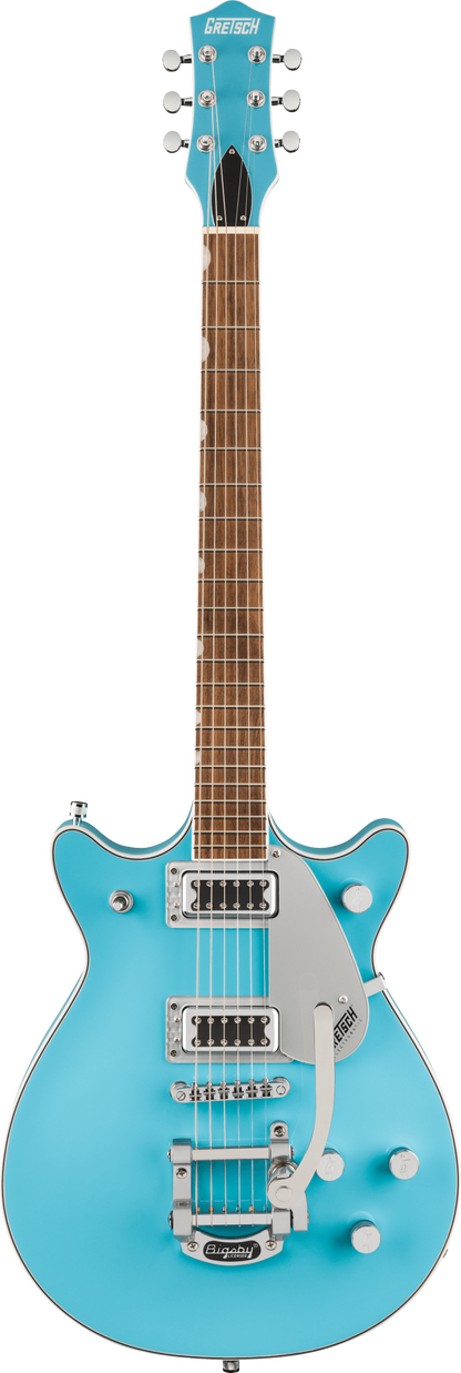 Full frontal of Gretsch G5232T Electromatic Double Jet FT wBigsby Kailani Blue.