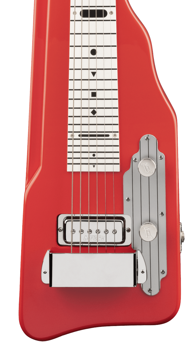 Front of Gretsch G5700 Electromatic Lap Steel Tahiti Red.