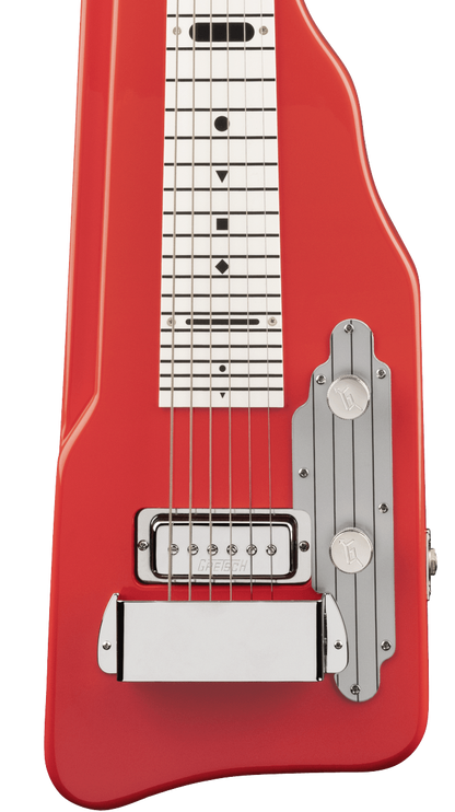 Front of Gretsch G5700 Electromatic Lap Steel Tahiti Red.