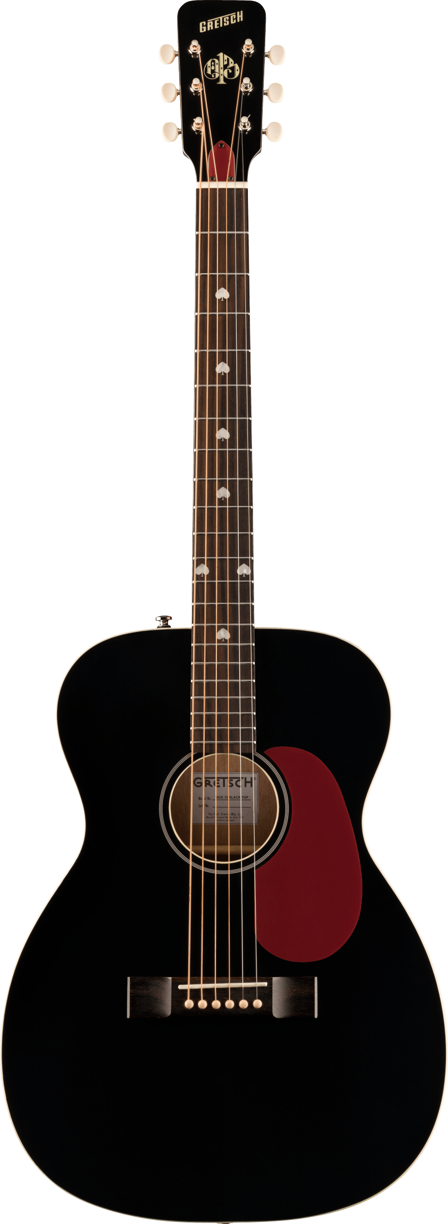 Full frontal of Gretsch Nick 13 Outlaw Heart Grand Concert Black.