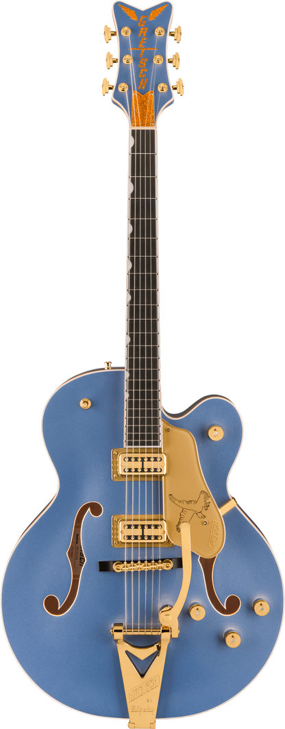 Full frontal of Gretsch Professional Falcon Hollowbody Cerulean Smoke.
