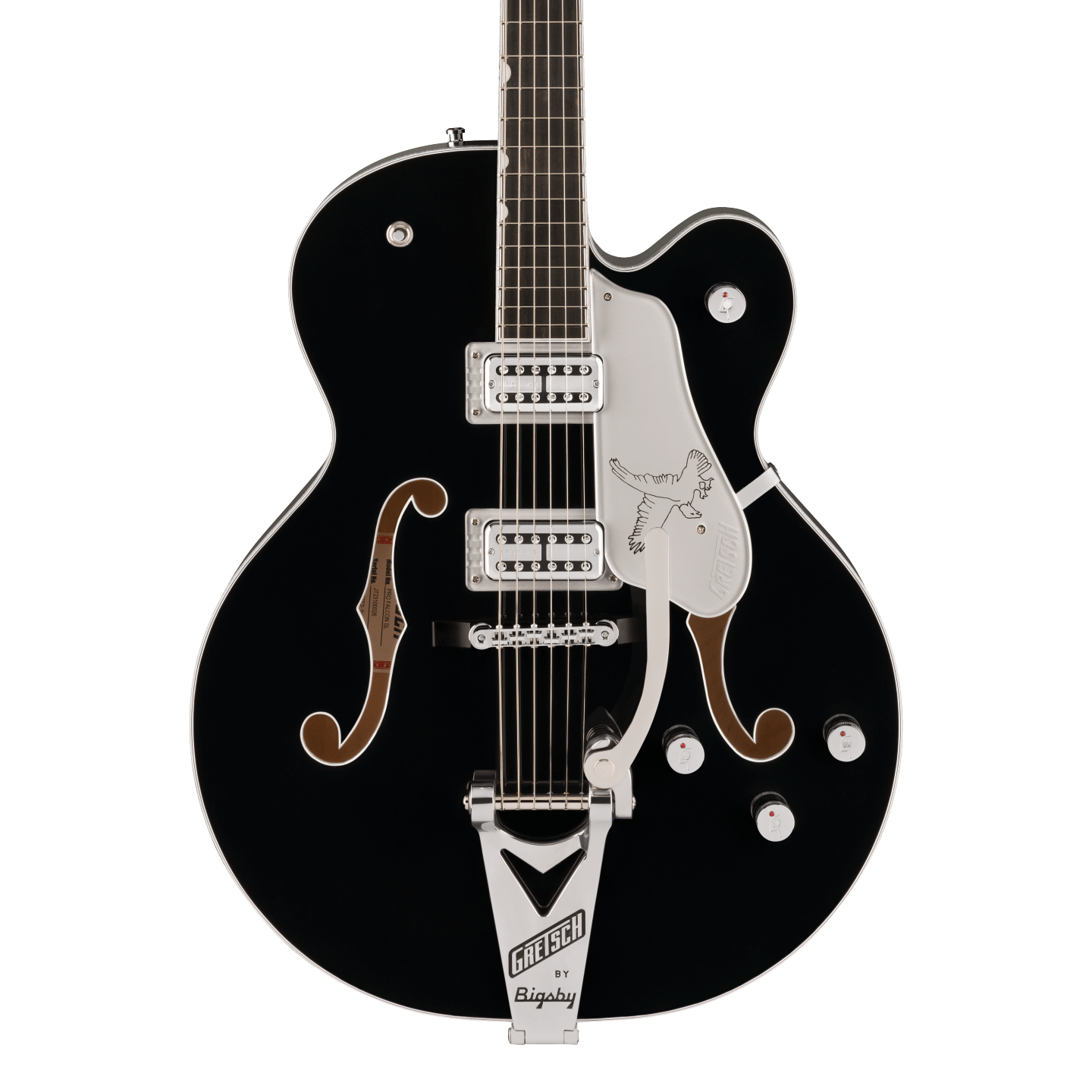 Front of Gretsch Professional Falcon Hollowbody Ebony.