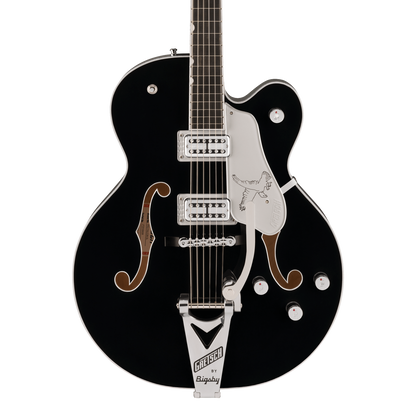 Front of Gretsch Professional Falcon Hollowbody Ebony.