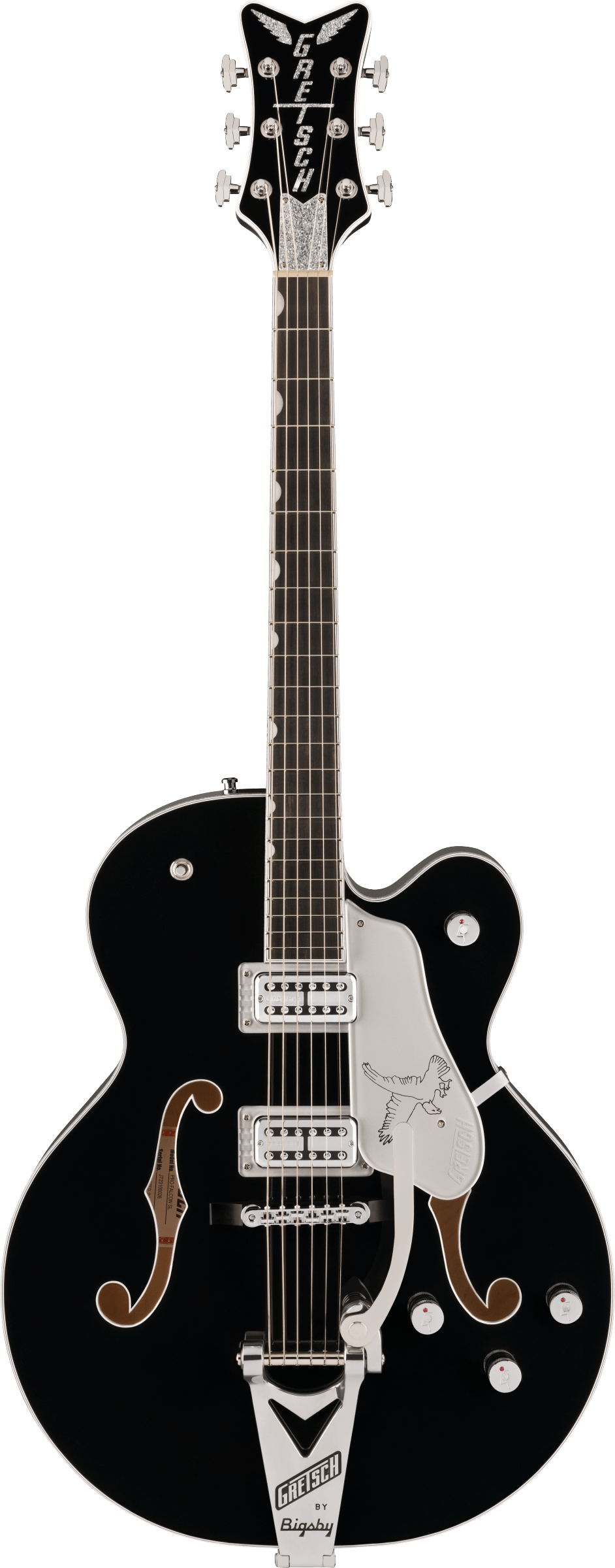 Full frontal of Gretsch Professional Falcon Hollowbody Ebony.