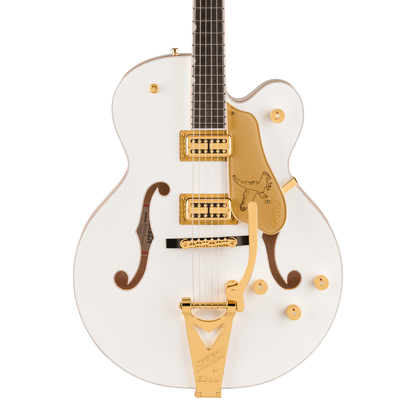 Front of Gretsch Professional Falcon Hollowbody White Bigsby.
