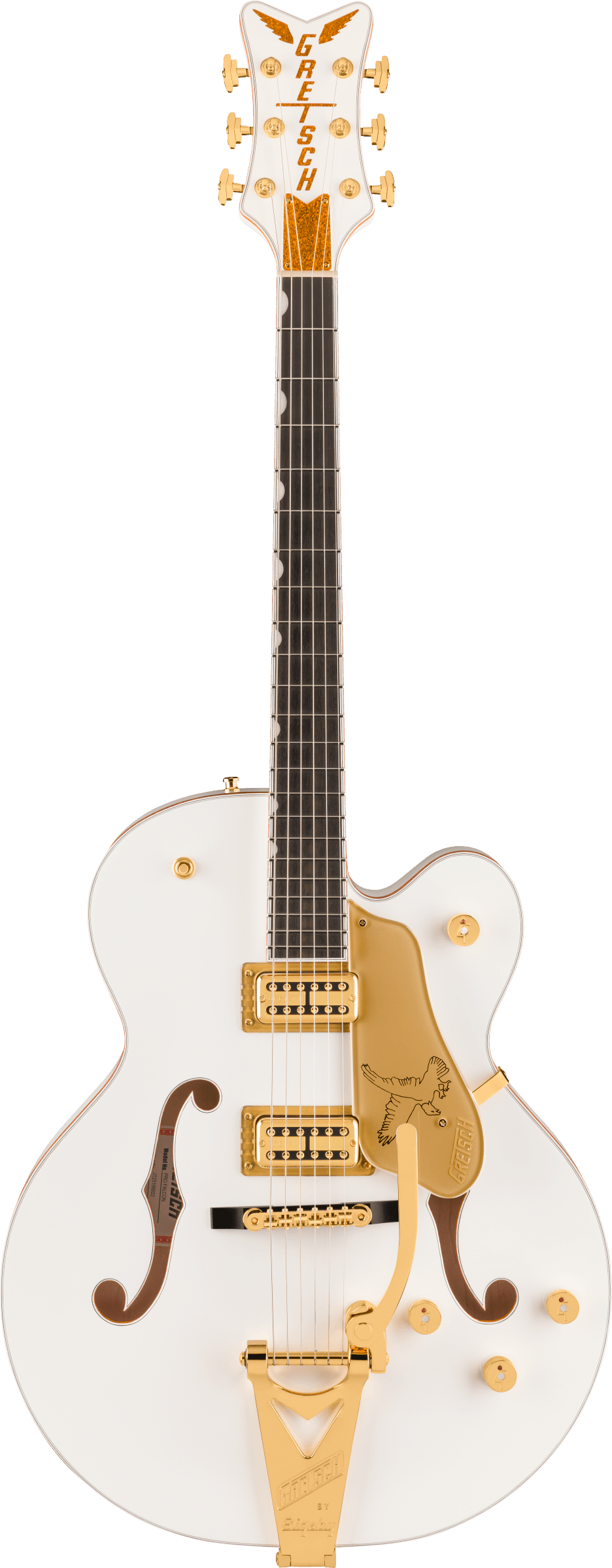 Full frontal of Gretsch Professional Falcon Hollowbody White Bigsby.
