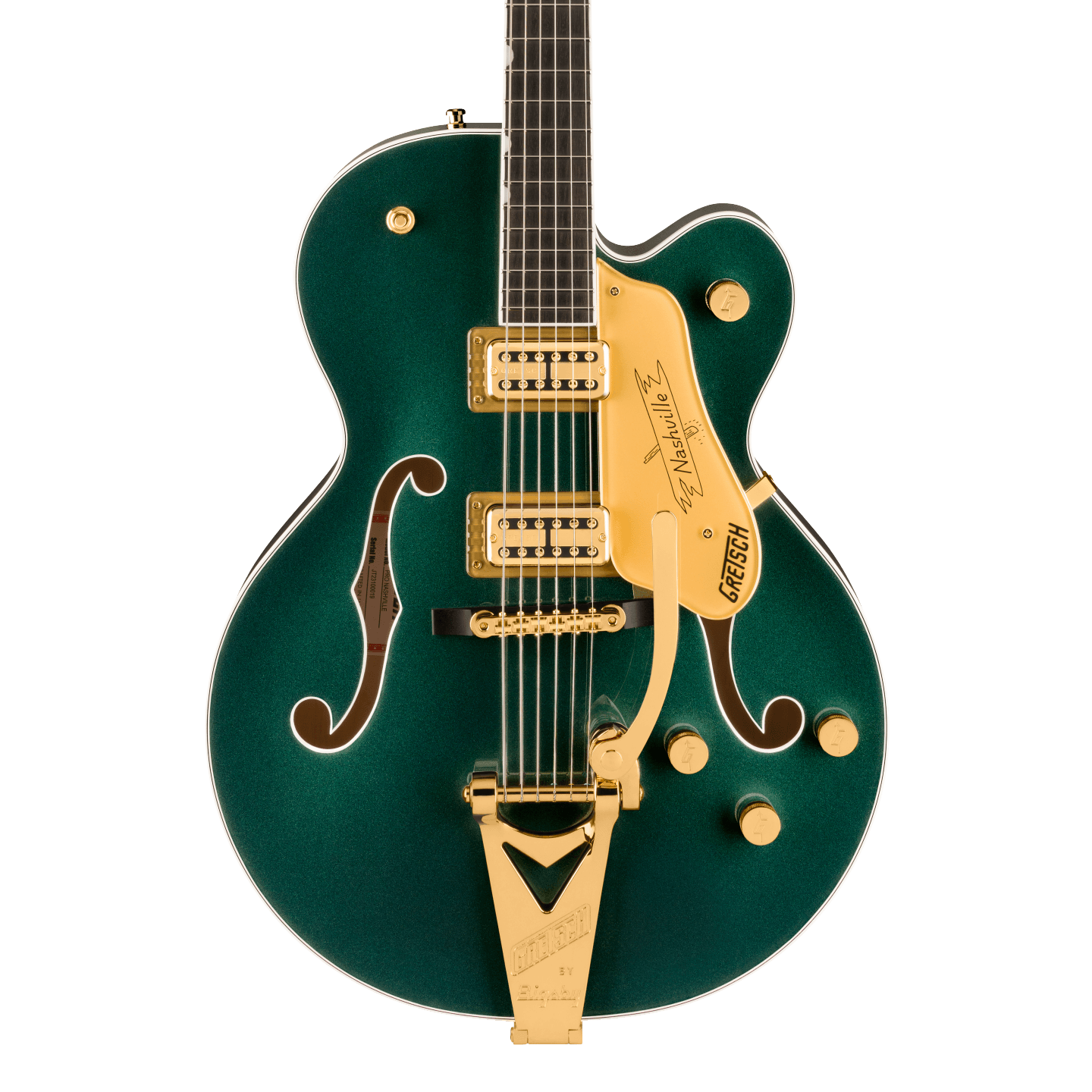 Front of Gretsch Professional Nashville Hollowbody Cadillac Green.