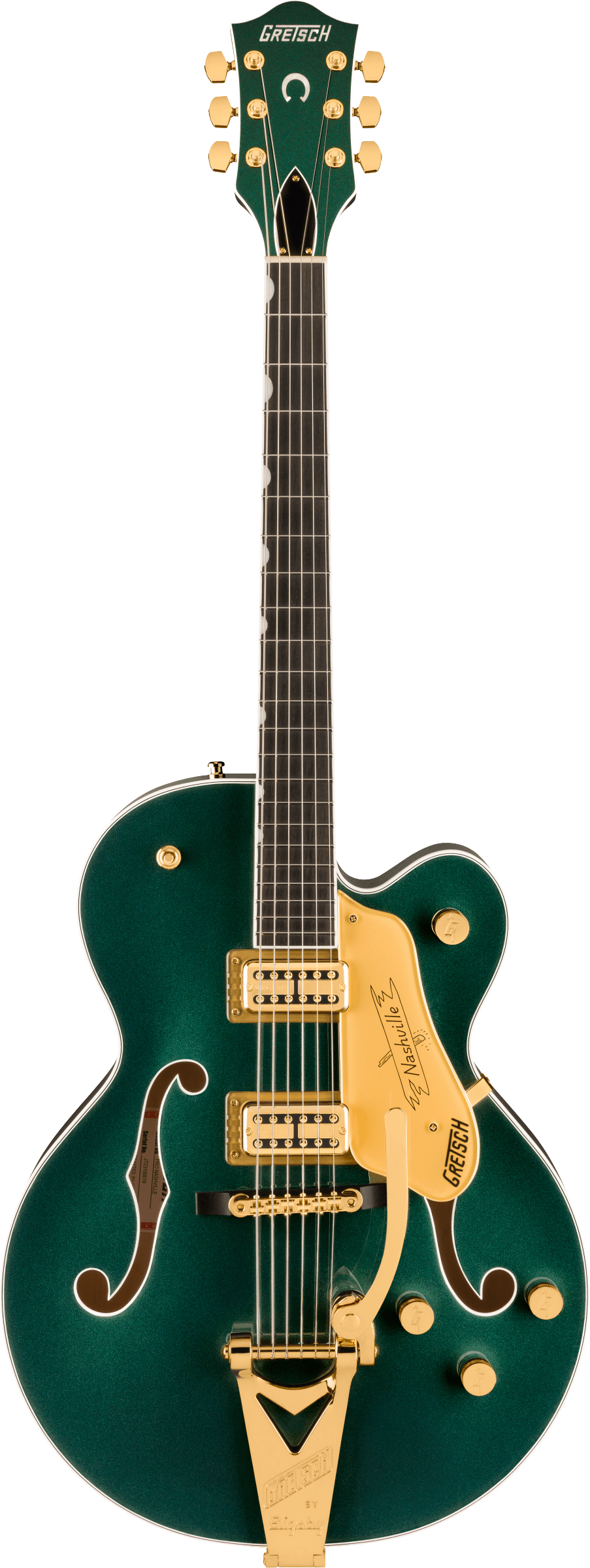 Full frontal of Gretsch Professional Nashville Hollowbody Cadillac Green.