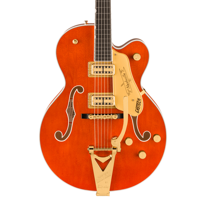 Front of Gretsch Professional Nashville Hollowbody Orange Stain.