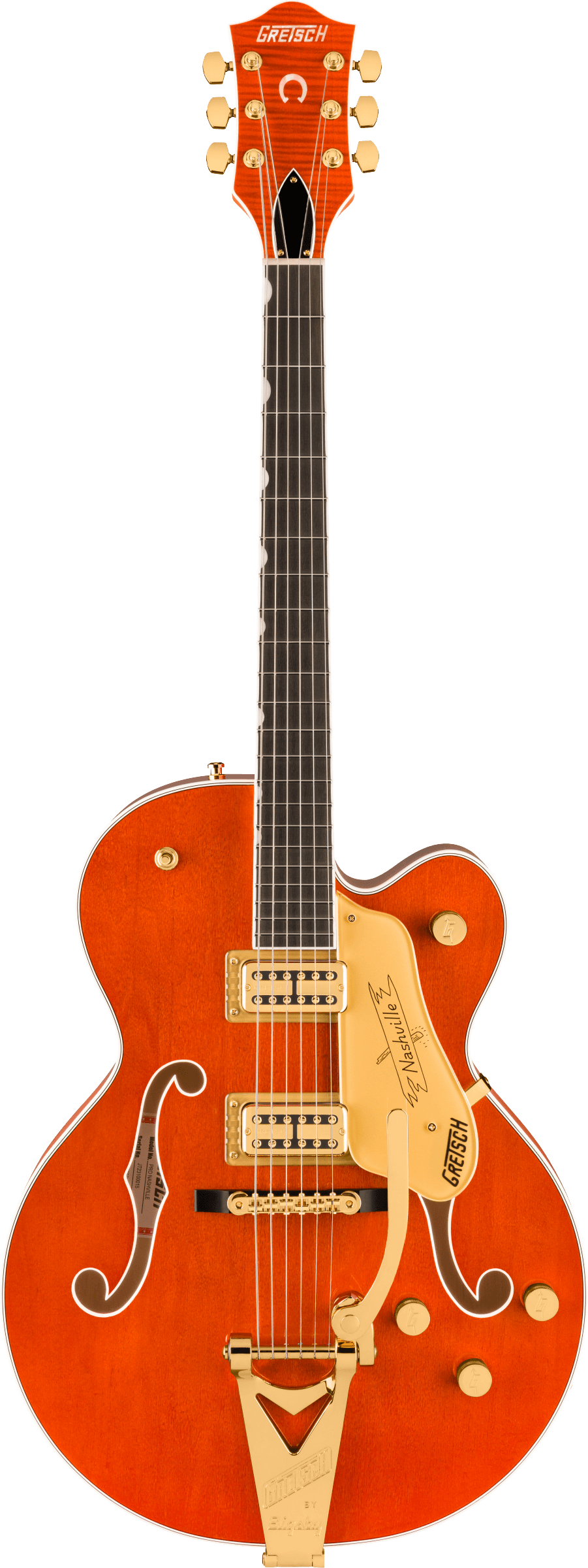 Full frontal of Gretsch Professional Nashville Hollowbody Orange Stain.