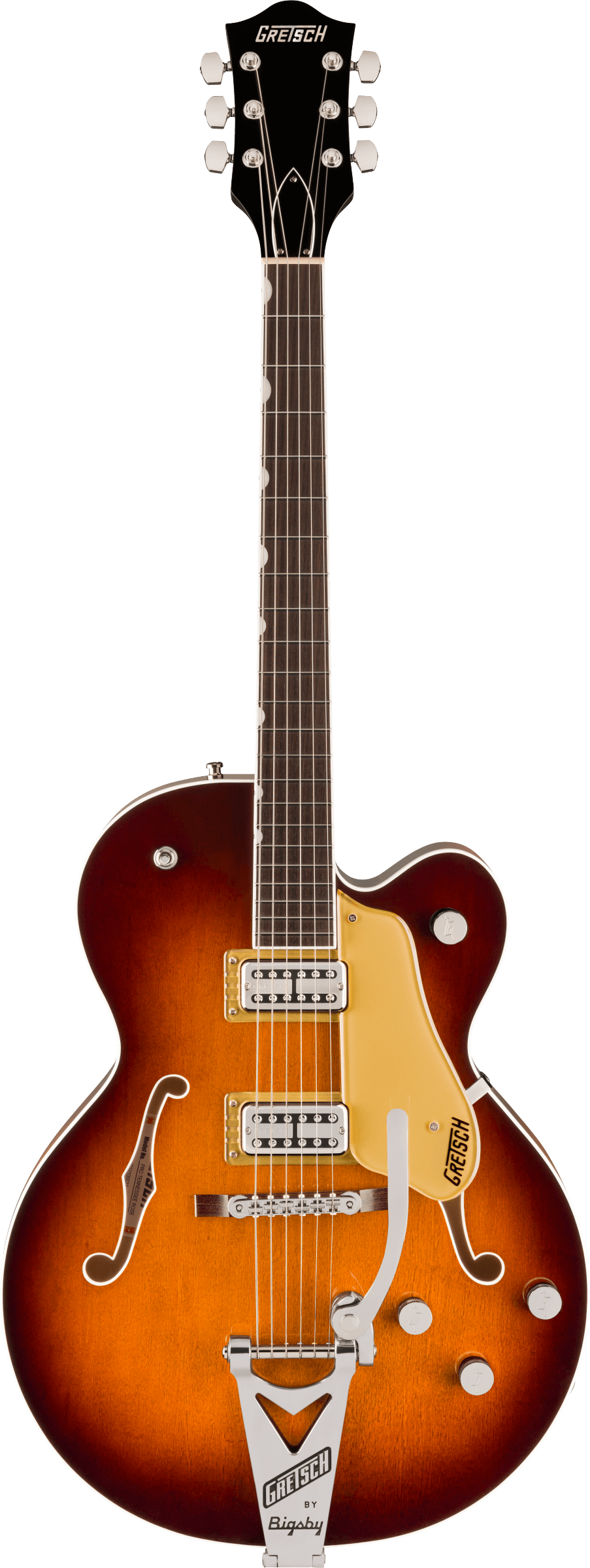 Full frontal of Gretsch Professional Tennessean Hollowbody Havana Burst.