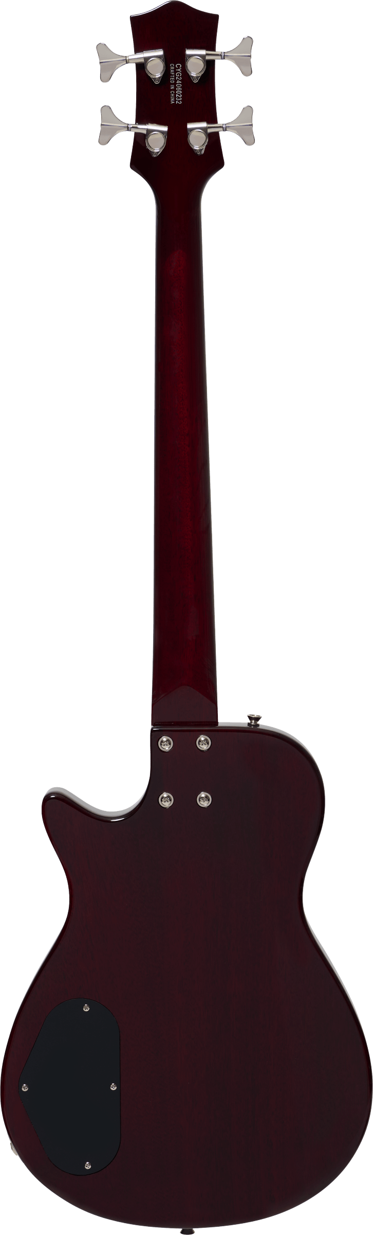 Back of Gretsch Streamliner Jet Club Bass Single-Cut Laurel Fingerboard Walnut Stain.