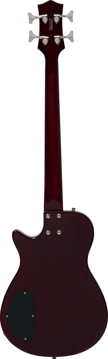 Back of Gretsch Streamliner Jet Club Bass Single-Cut Laurel Fingerboard Walnut Stain.