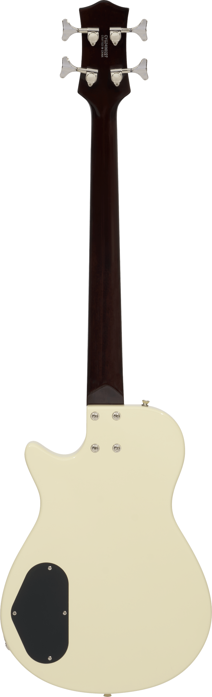 Back of Gretsch Streamliner Jet Club Bass Single-Cut Vintage White.