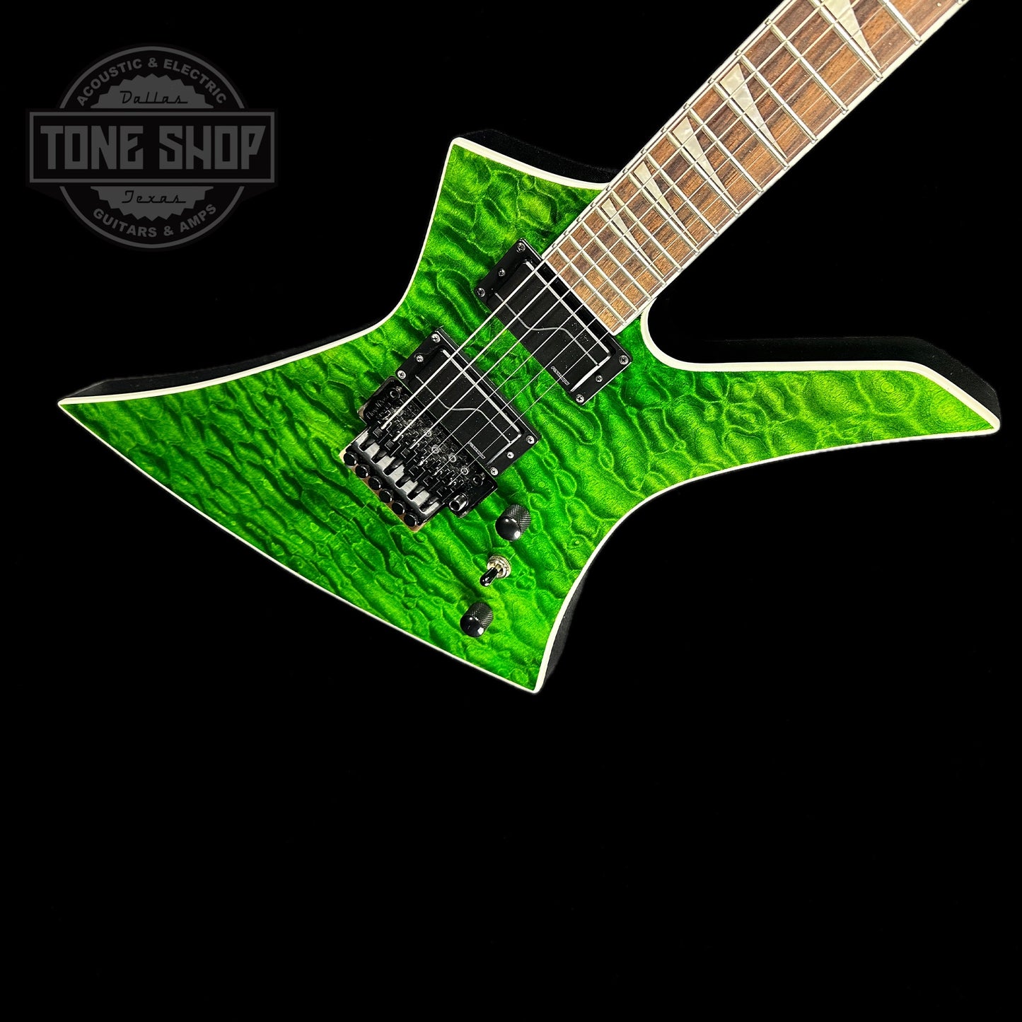 Front angle of Used Jackson Kelly KEXQ Trans Green.