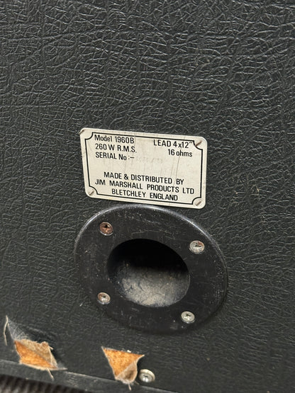 Back plate of Used Marshall 1960B 4x12 16-Ohm Guitar Cab.