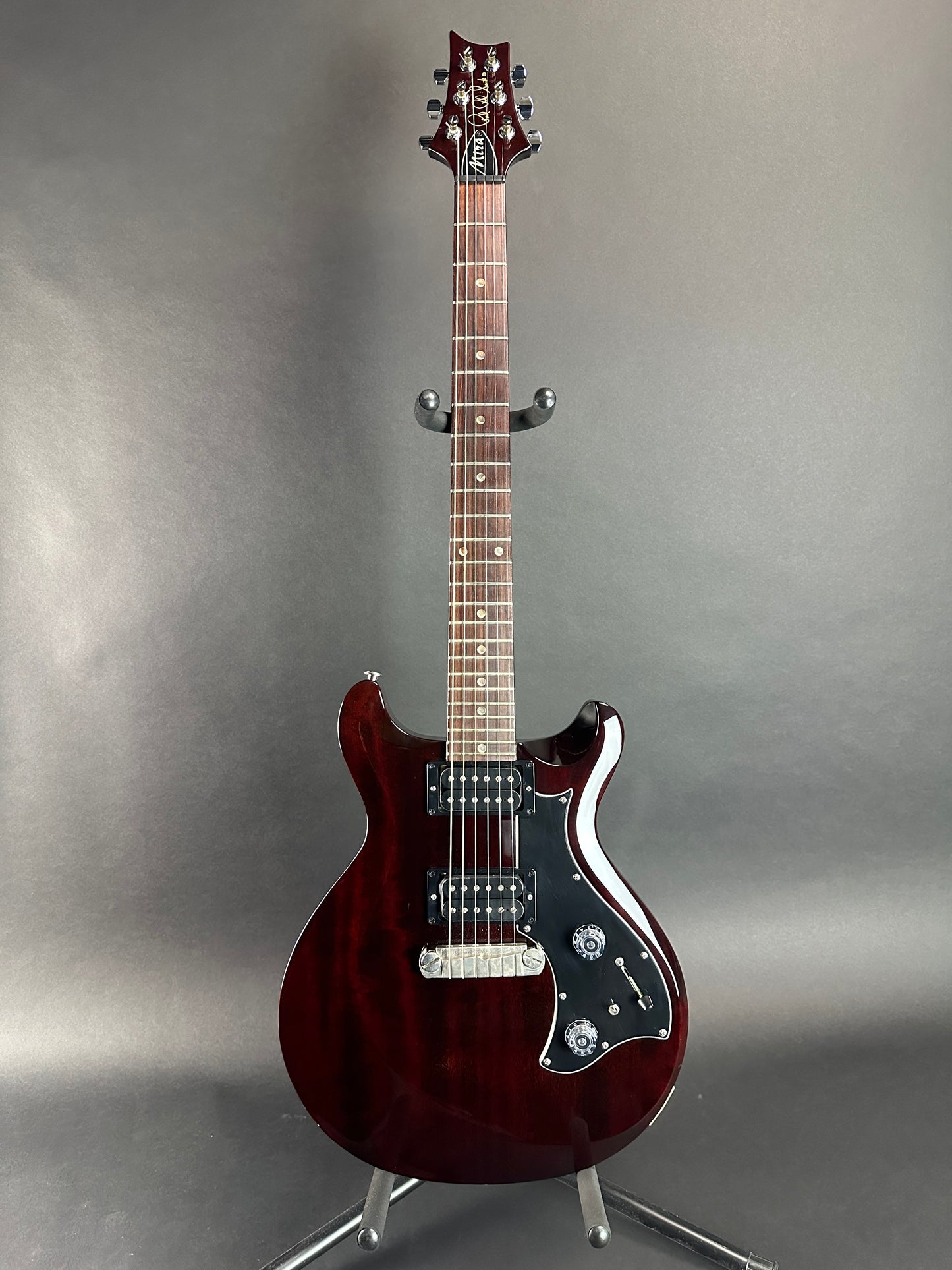 Full front of Used PRS USA Mira Dark Cherry.