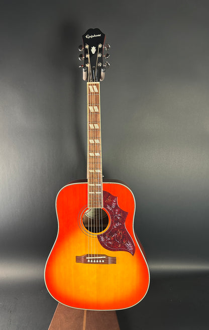 Full front of Used Epiphone Hummingbird Studio AE Cherry Burst.