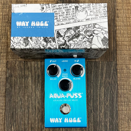 Top of w/box of Used Way Huge Aqua Puss MKIII WM71 Analog Delay Pedal w/box TFW75