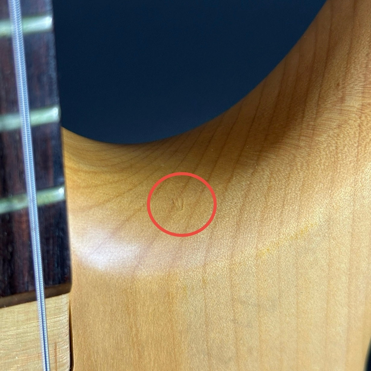 Ding on body of Used 1992 Ibanez GT Series 5-String Bass.