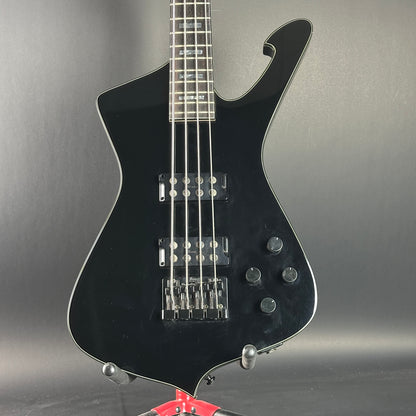 Front of Used Ibanez Iceman ICB300EX Bass Black.