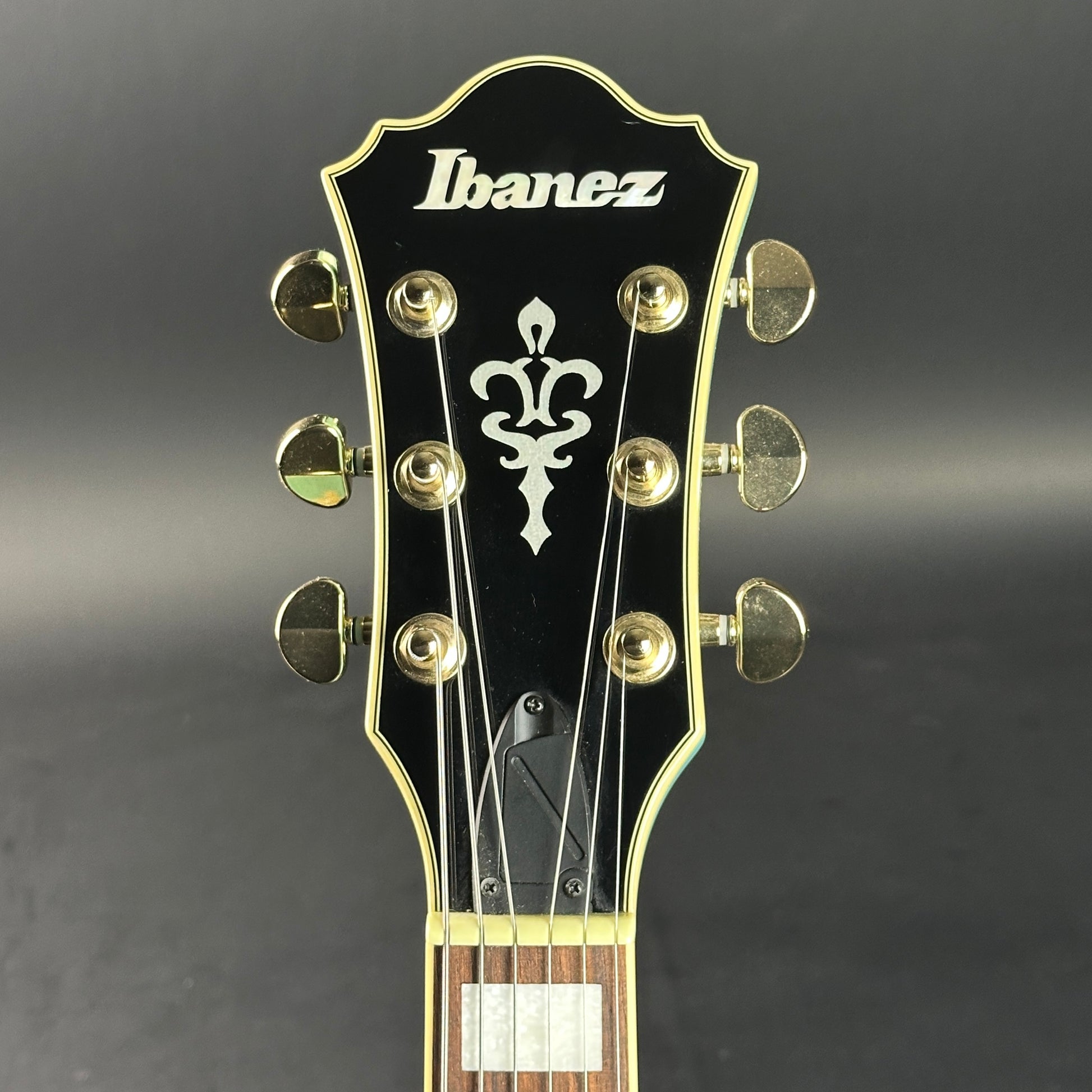 Headstock of Used Ibanez AS73G-MTB Blue.