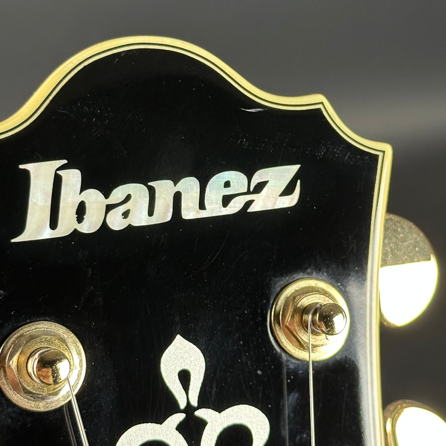 Marks on headstock of Used Ibanez AS73G-MTB Blue.