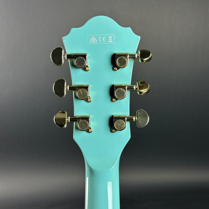 Back of headstock of Used Ibanez AS73G-MTB Blue.