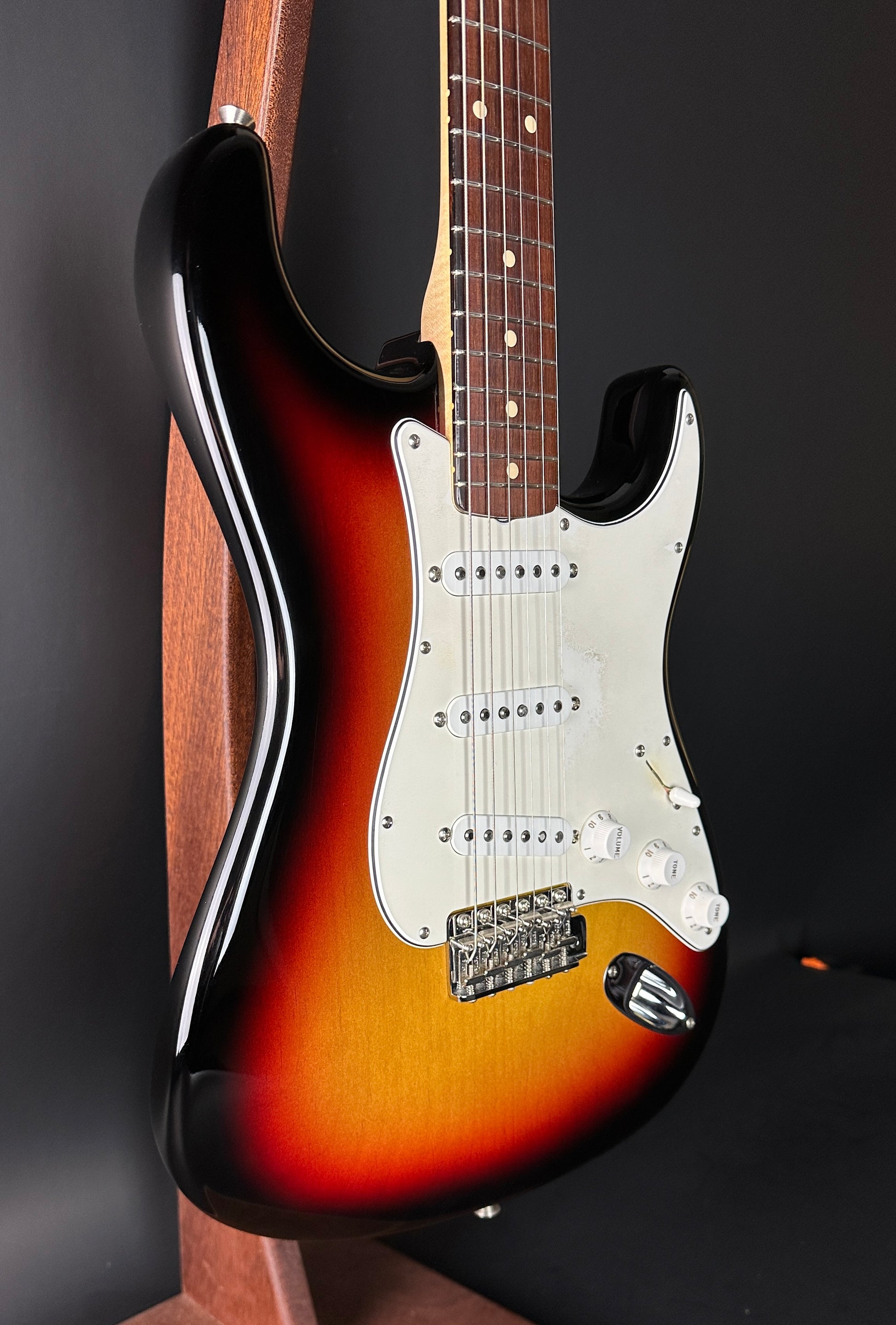 Front angle of Used 2005 Fender 1960 Stratocaster NOS Sunburst.