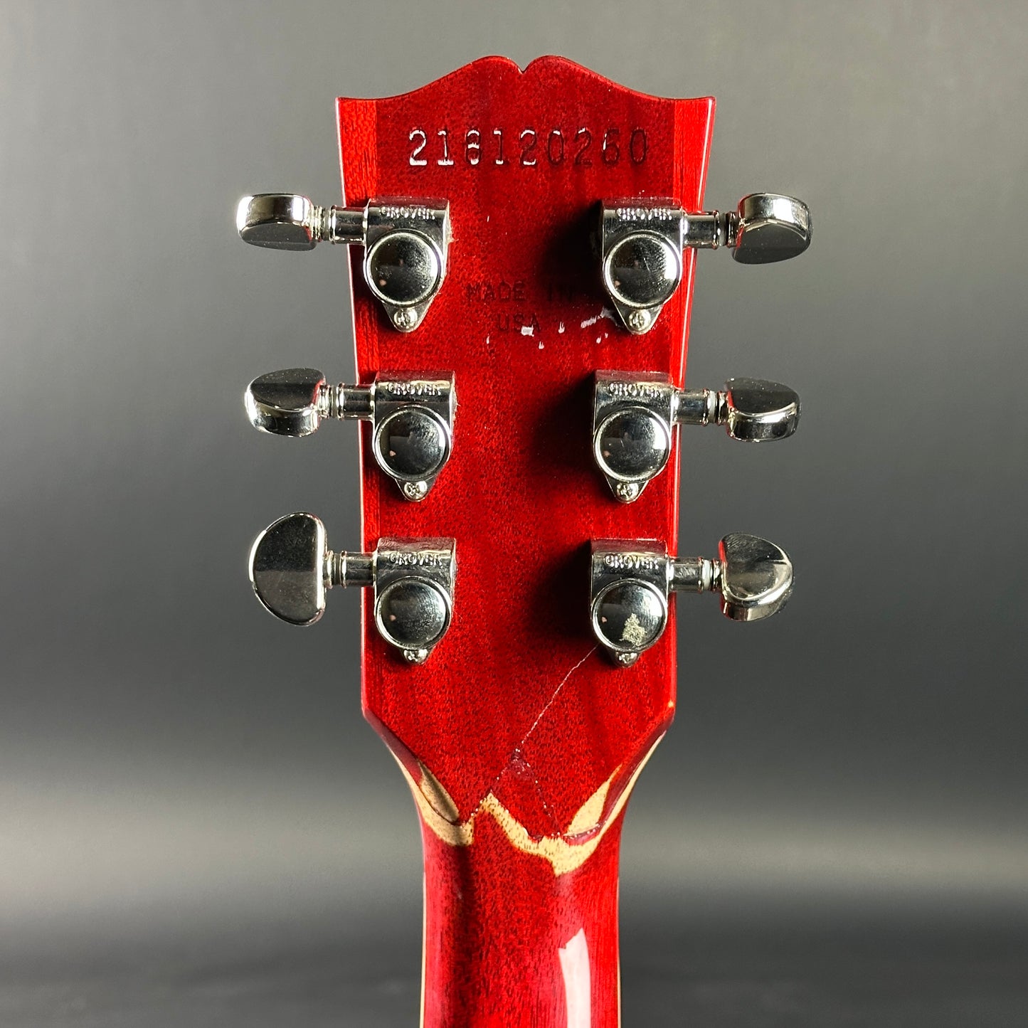 Back of headstock of Used Gibson Les Paul Standard 60s Iced Tea.