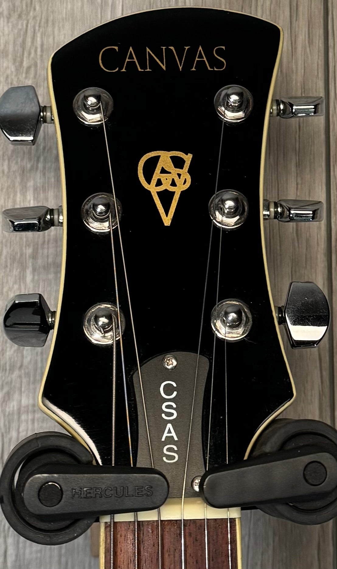 Headstock of Used Canvas CSAS Semi-Hollow Black TSS3630