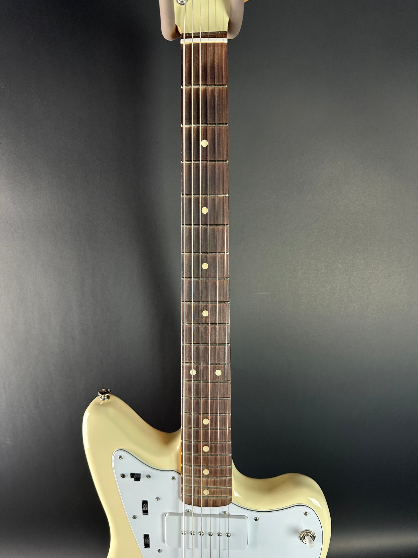 Fretboard of Used Fender Vintera I Jazzmaster Olympic White.