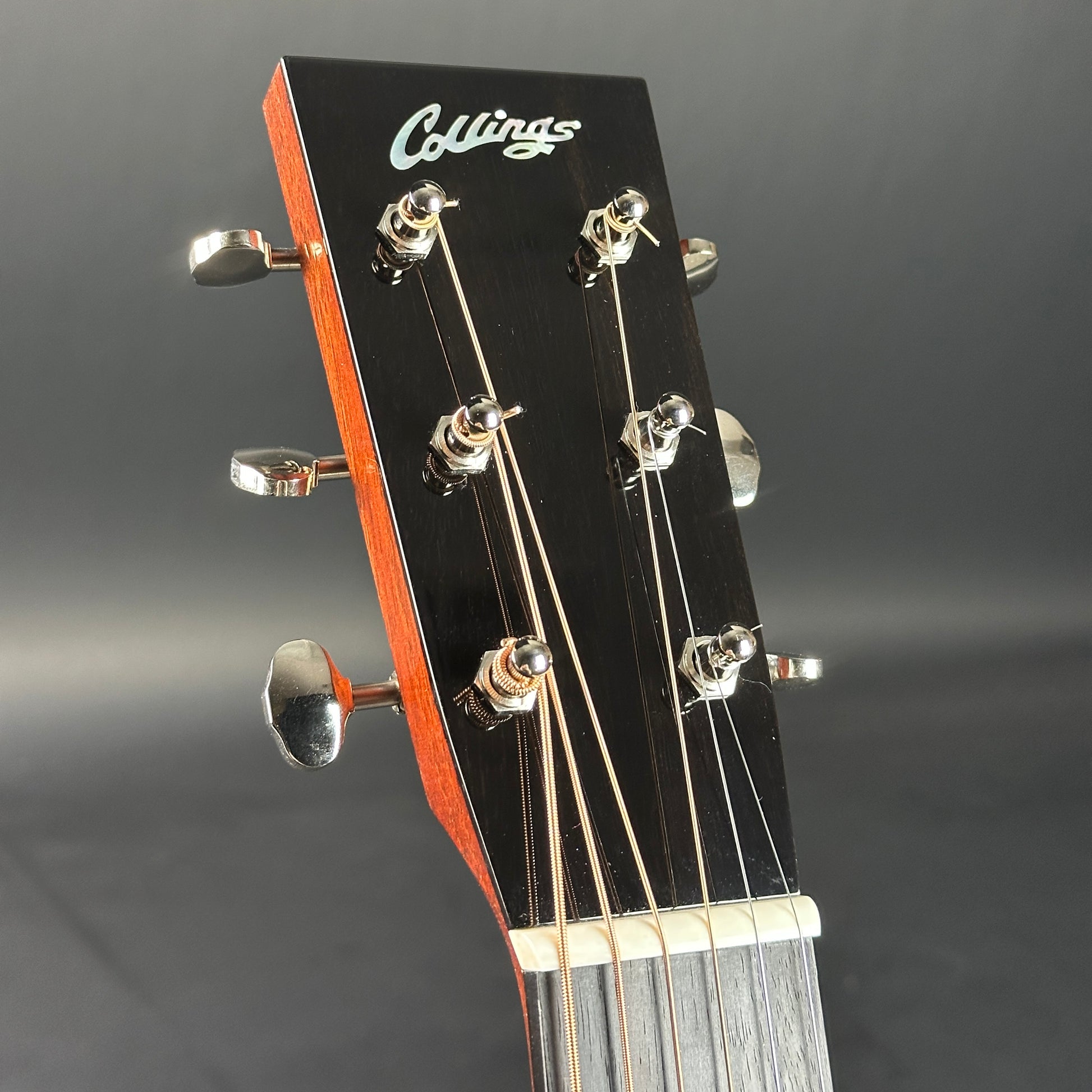 Headstock of Used Collings OM1 Sitka/Mahogany.