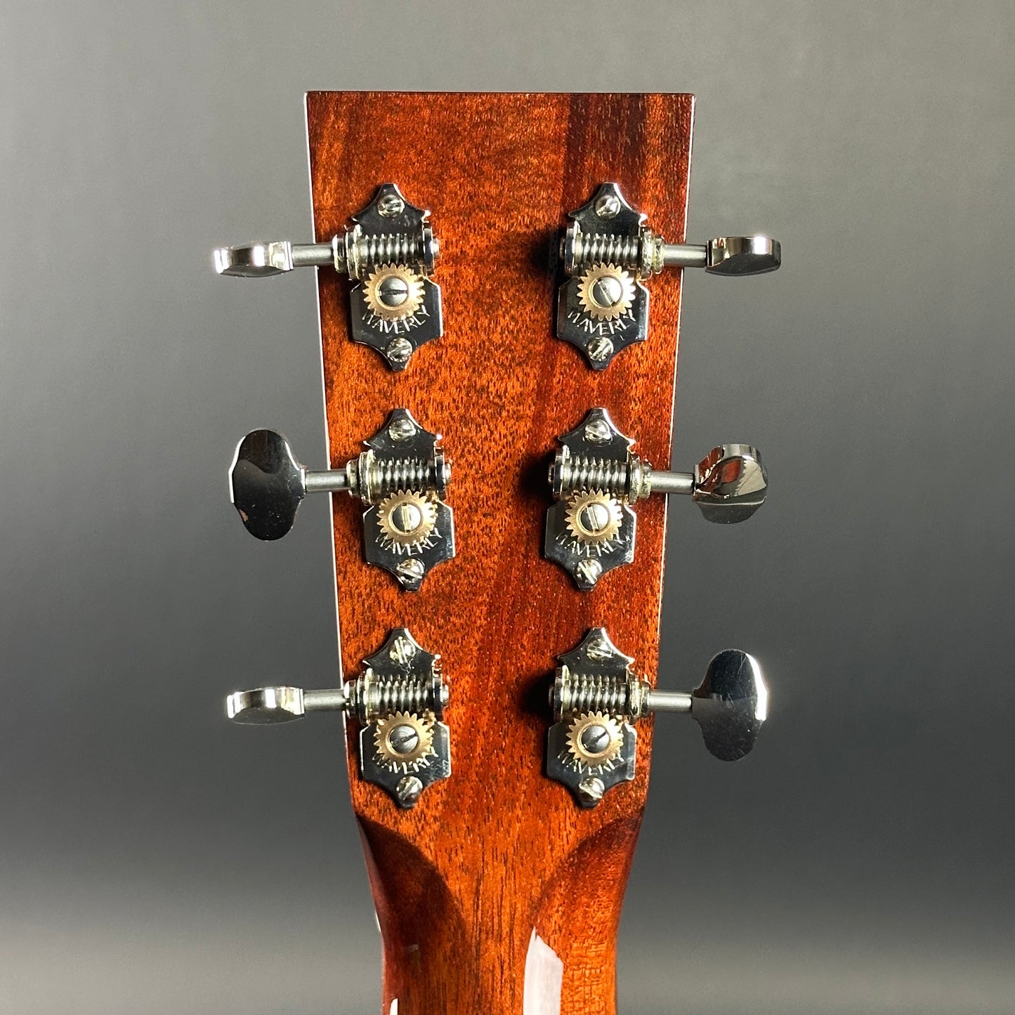 Back of headstock of Used Collings OM1 Sitka/Mahogany.