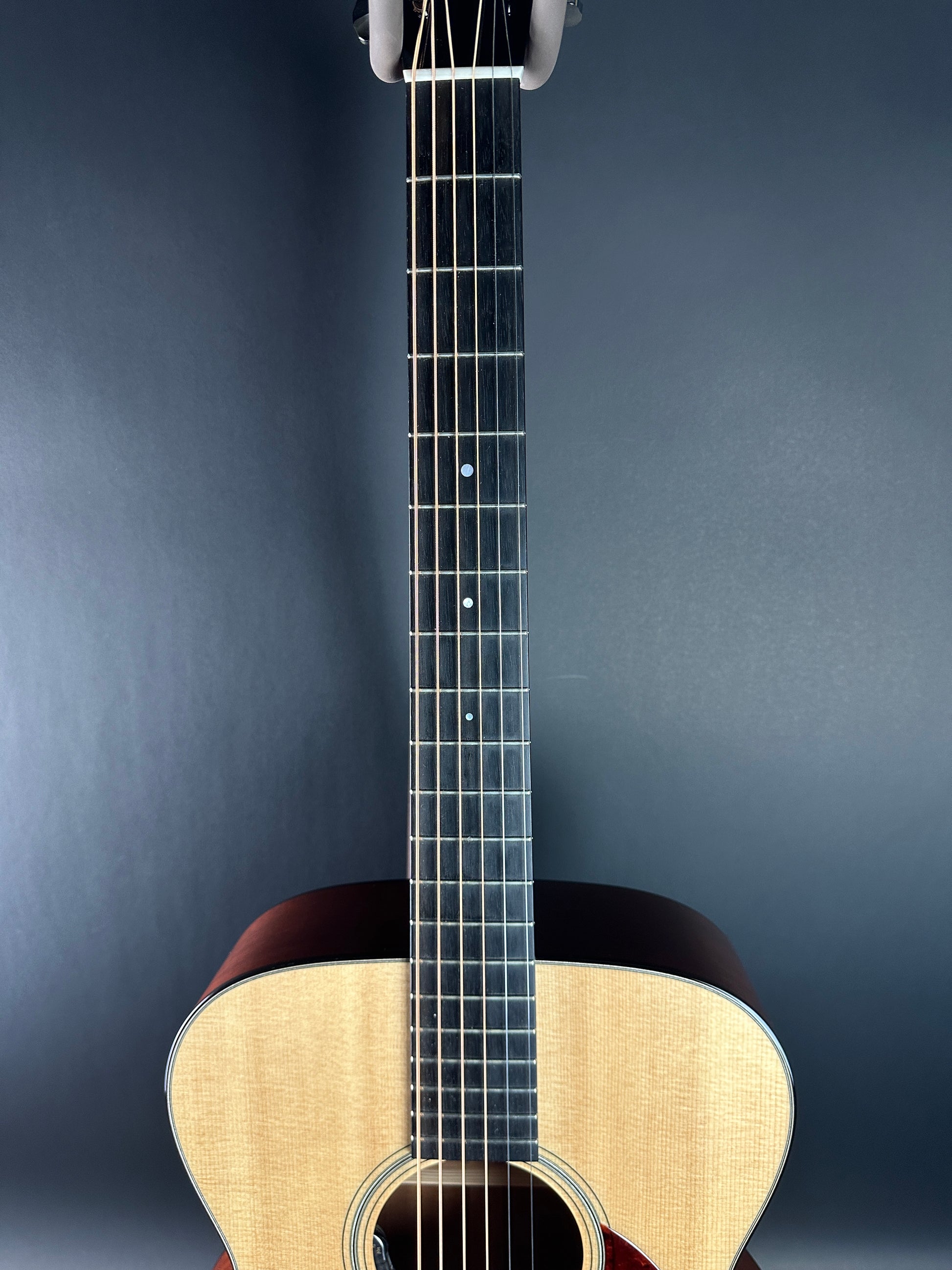 Fretboard of Used Collings OM1 Sitka/Mahogany.