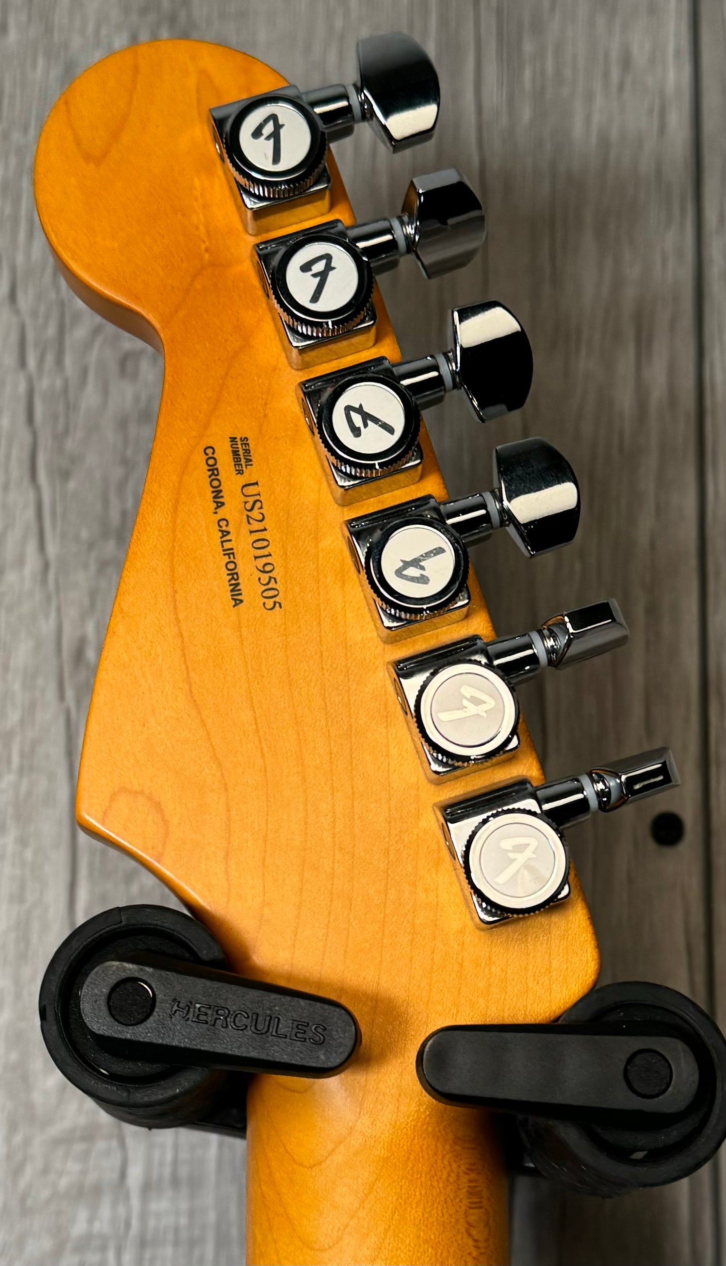 Back of headstock of Used 2022 Fender American Ultra Stratocaster MN Cobra Blue w/case TSS3673