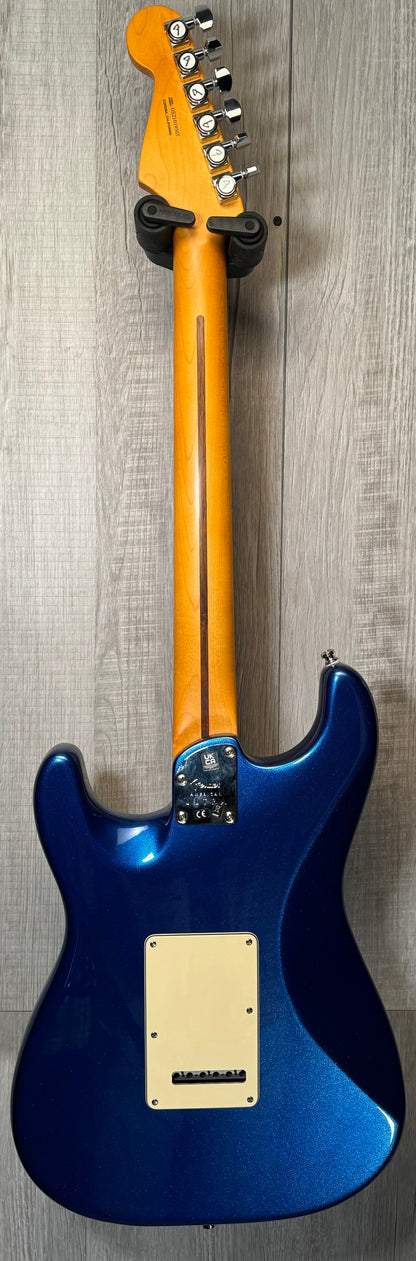 Full back of Used 2022 Fender American Ultra Stratocaster MN Cobra Blue w/case TSS3673