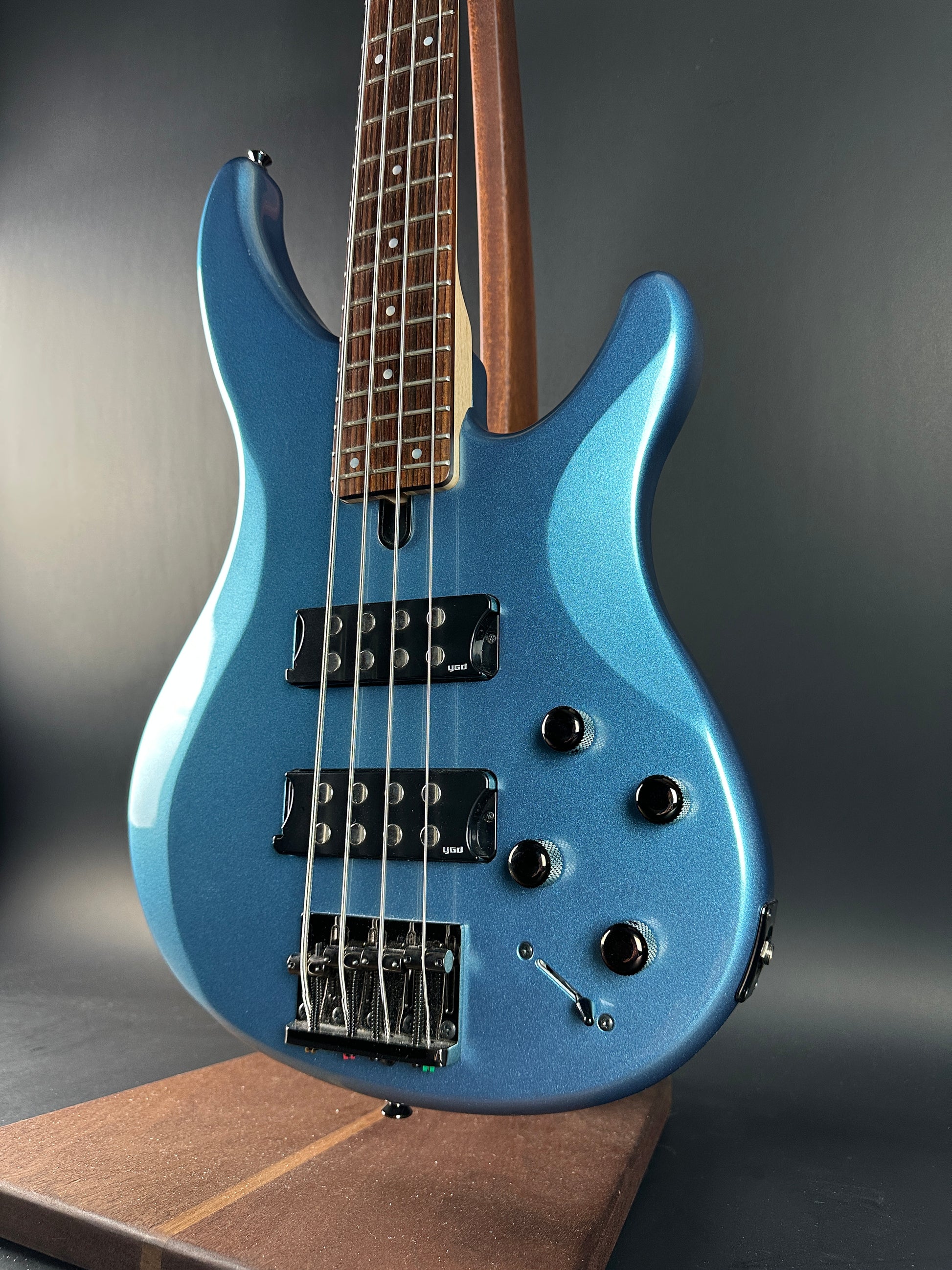 Front angle of Used Yamaha TRBX304 Bass Blue.