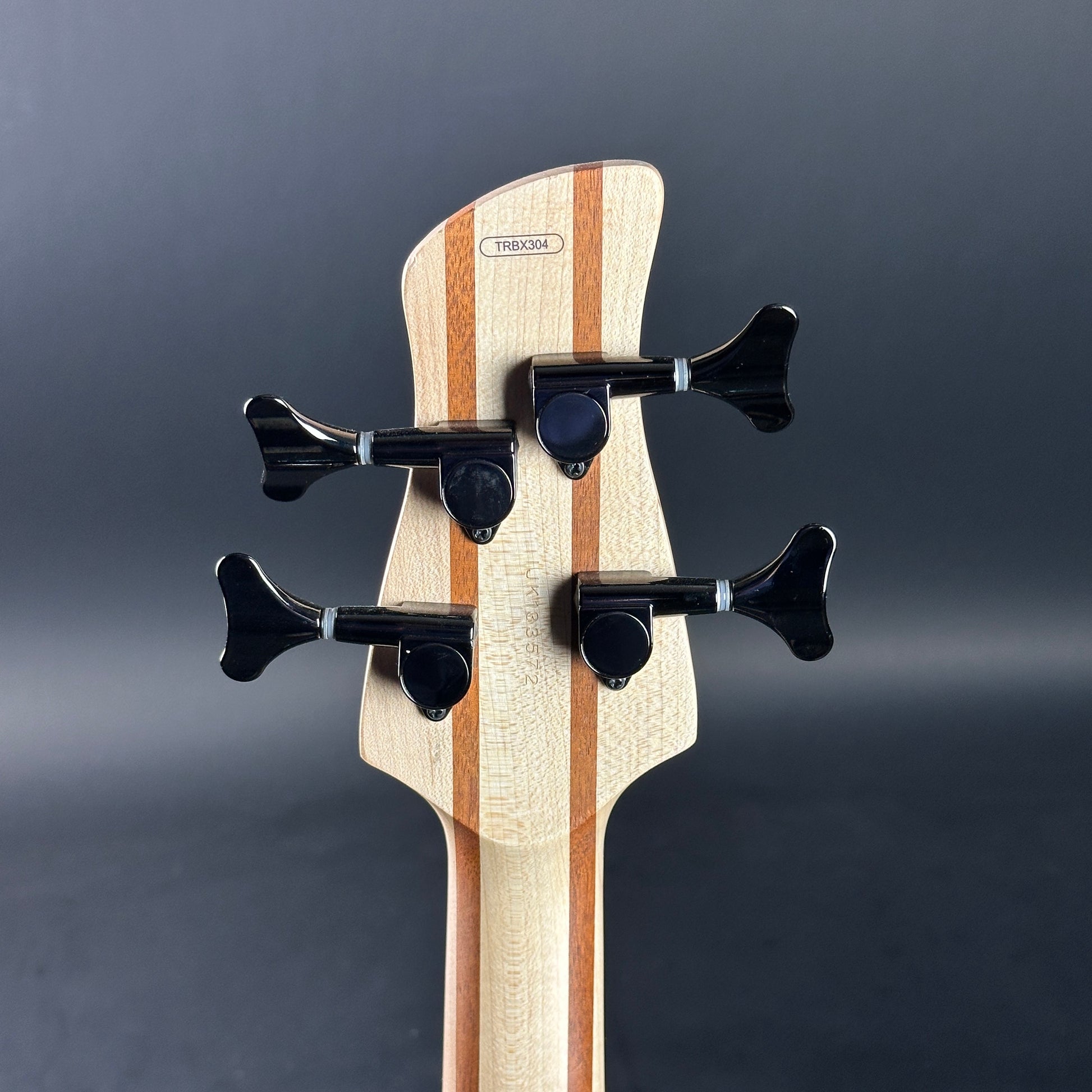 Back of headstock of Used Yamaha TRBX304 Bass Blue.