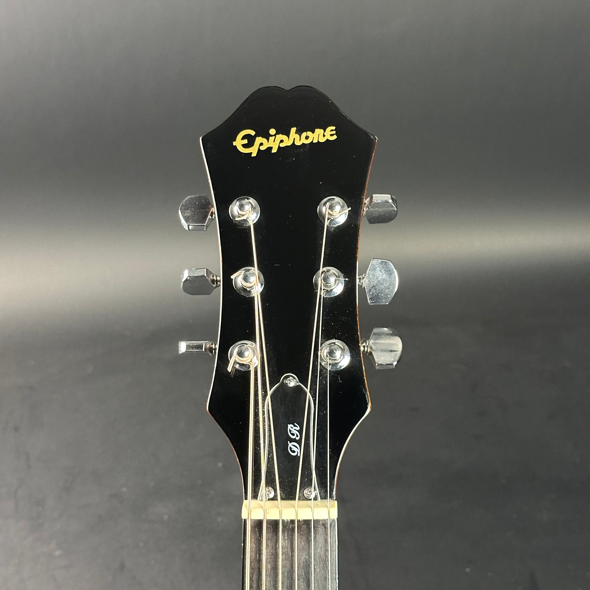 Headstock of Used Epiphone PR-150 Acoustic Natural.